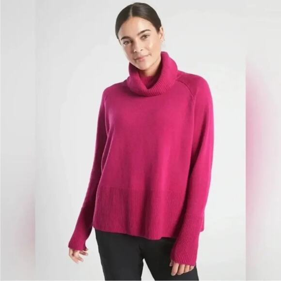 Athleta Aspen wool cashmere pink turtleneck sweater sz XS Cyclamen - Picture 1 of 9
